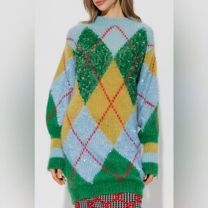 Gucci Green and Yellow Argyle Sweater Size S NWT